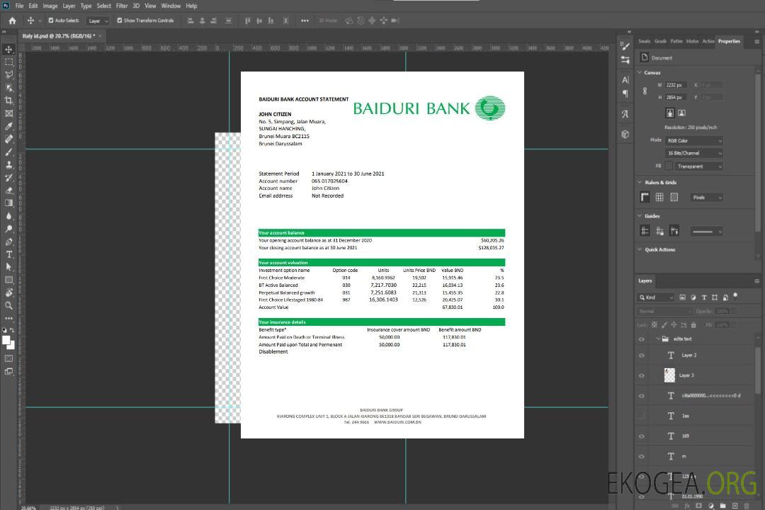 Relevé bancaire de Brunei Baiduri, modèle facile à remplir au format Excel et PDF (AutoSum) template